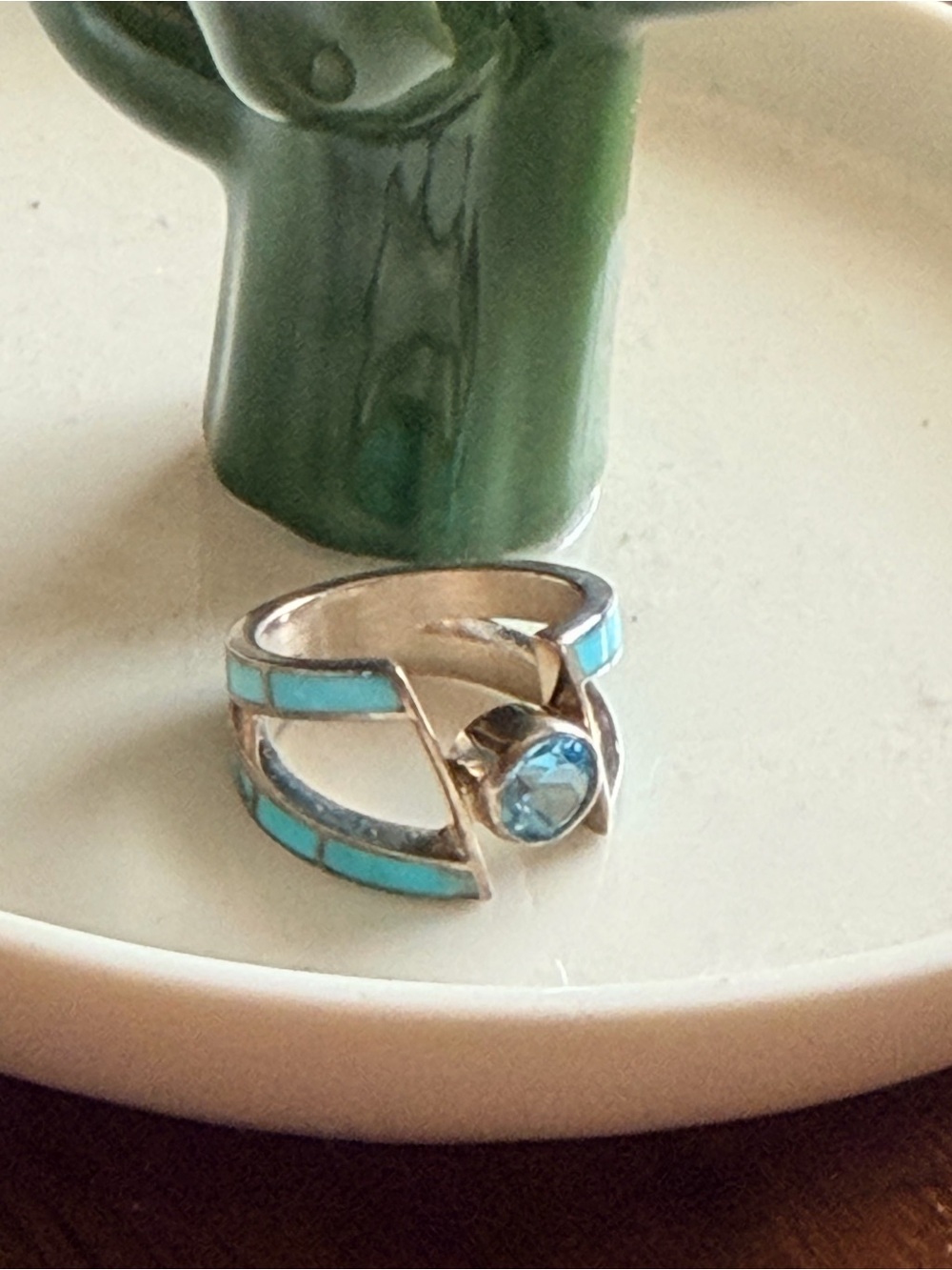 925 Sterling Silver Jay King Blue Topaz Turquoise Inlay Ring Mine Finds Sz 8